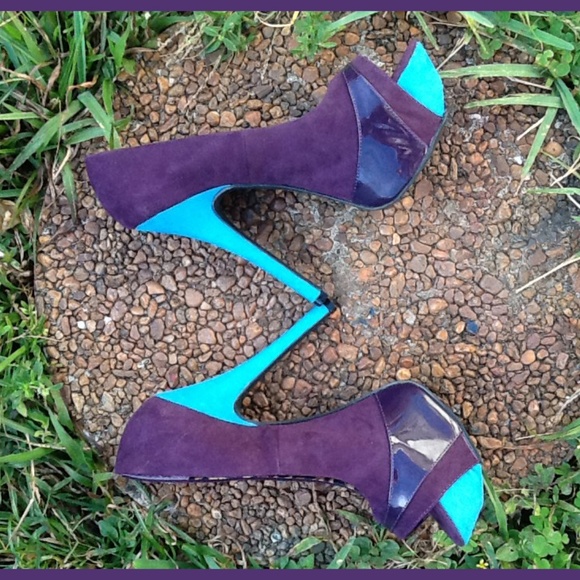 QUPID PURPLE-BLUE PEEP TOE PUMP - Picture 4 of 5
